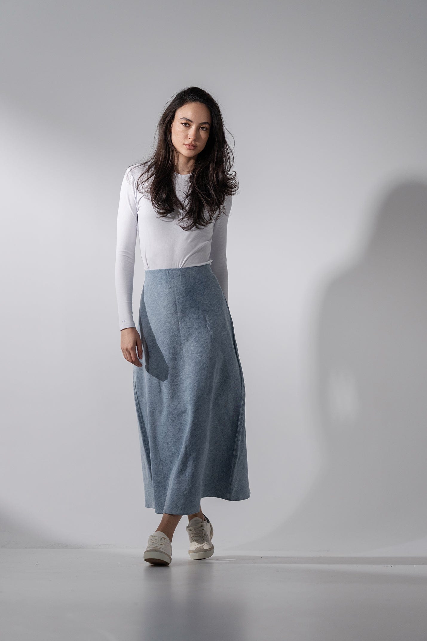 Classic Denim Skirt 37"-Light Blue-0