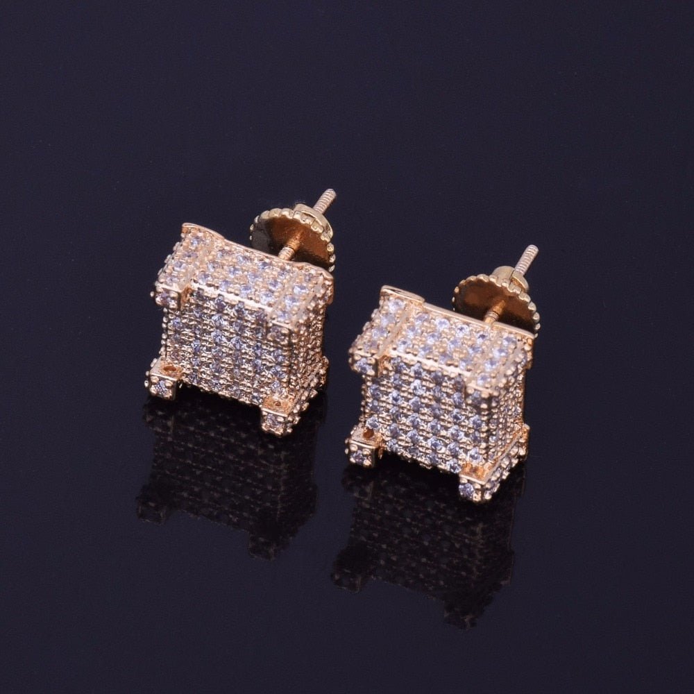 10x10mm Mens Zircon Earring Hip hop style Copper Material Iced Bling CZ Square Stud Earrings Screw-back Fashion Jewelry-0