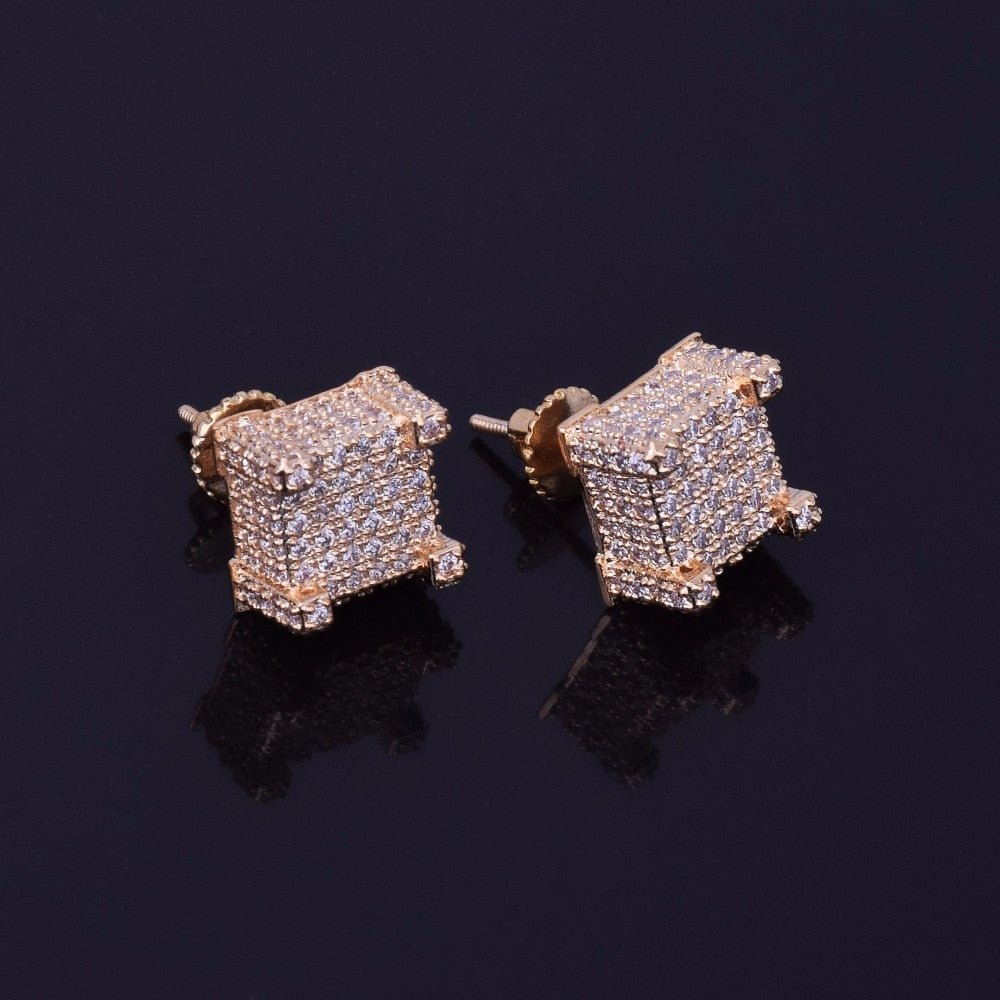 10x10mm Mens Zircon Earring Hip hop style Copper Material Iced Bling CZ Square Stud Earrings Screw-back Fashion Jewelry-2