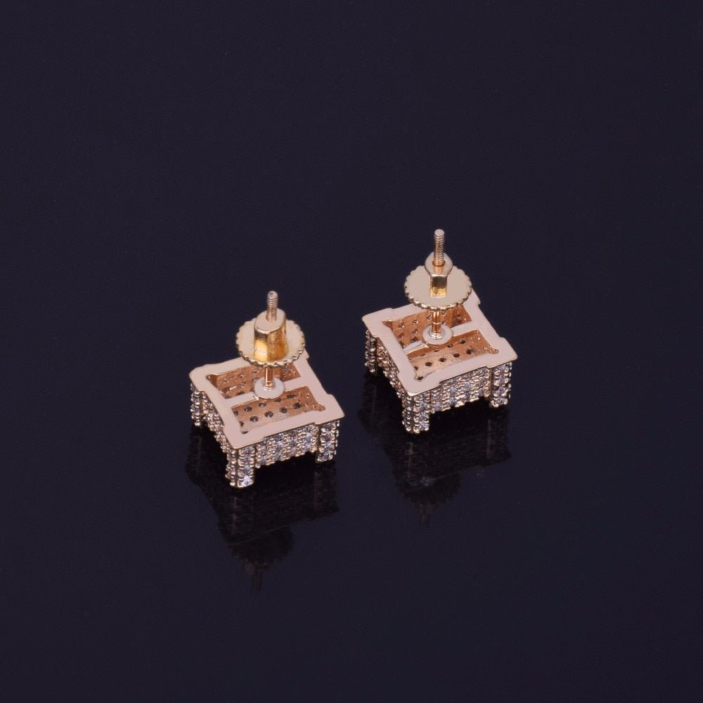 10x10mm Mens Zircon Earring Hip hop style Copper Material Iced Bling CZ Square Stud Earrings Screw-back Fashion Jewelry-1