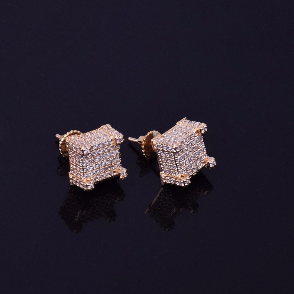 10x10mm Mens Zircon Earring Hip hop style Copper Material Iced Bling CZ Square Stud Earrings Screw-back Fashion Jewelry-4