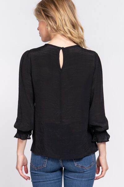ACTIVE BASIC Crochet Lace Panel Flounce Sleeve Blouse-1