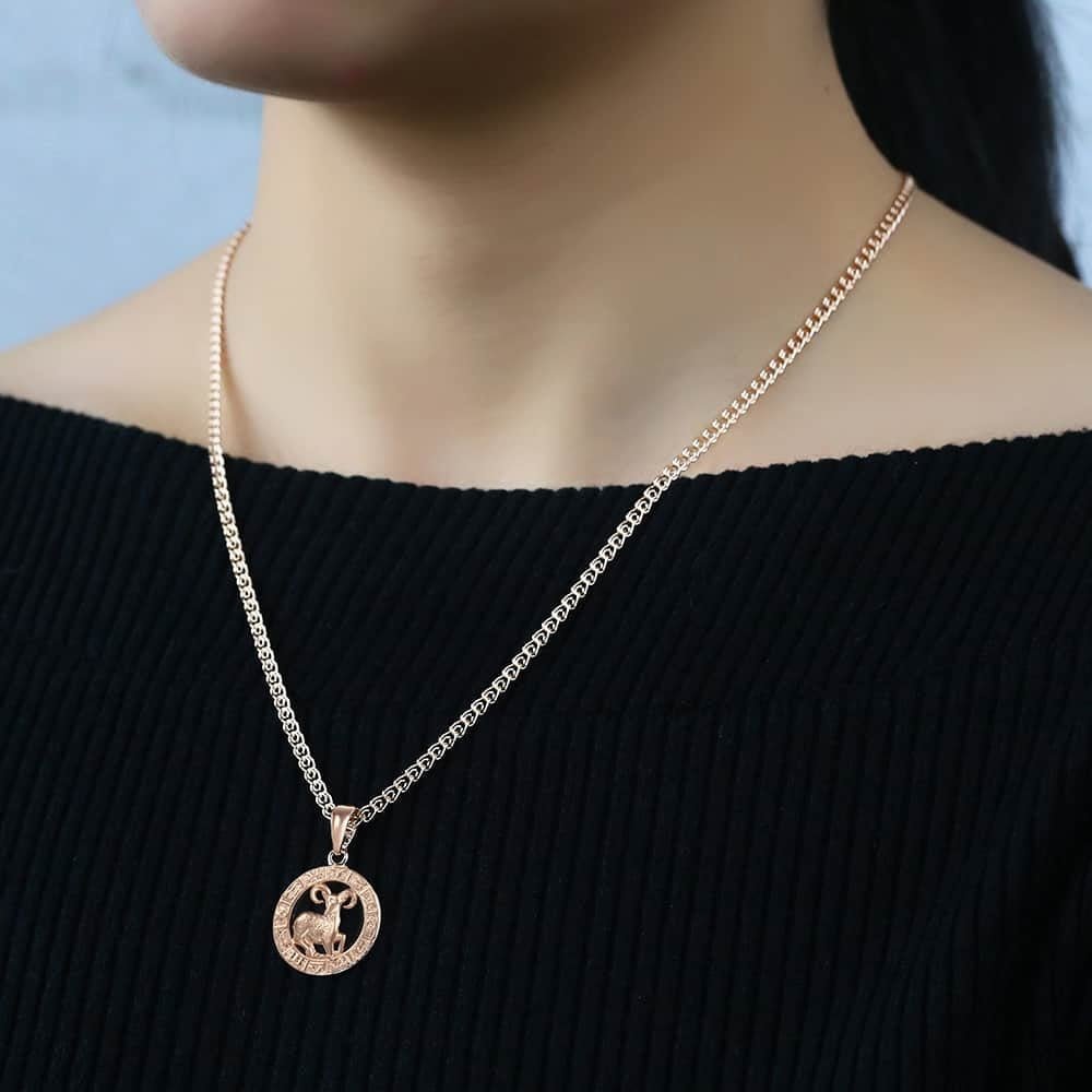 12 Zodiac Sign Constellations Pendant Necklace For Women Men 585 Rose Gold Necklace Fashion Birthday Gifts Drop Shipping-3