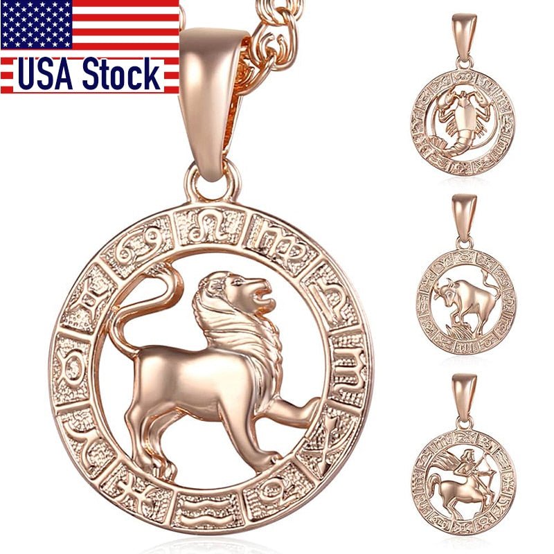 12 Zodiac Sign Constellations Pendant Necklace For Women Men 585 Rose Gold Necklace Fashion Birthday Gifts Drop Shipping-0