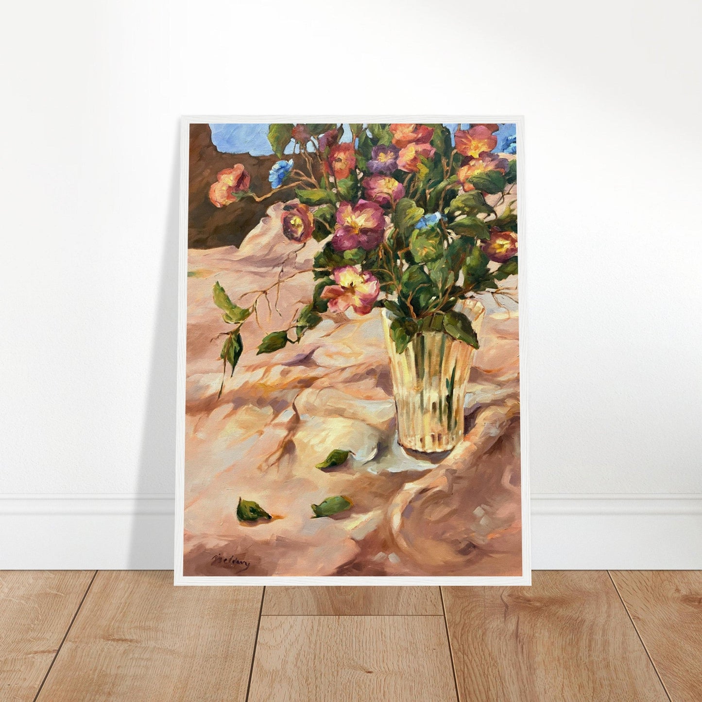 "Blossoms in Bloom" Still Life Floral | 18x24 inch Wooden Framed Art Print | Original Artwork by American Artist Barbara Cleary-1