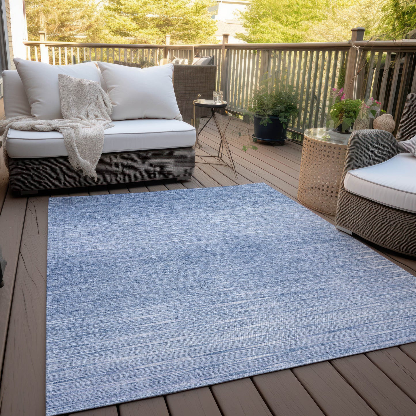 10' X 14' Denim Blue And Blue Abstract Washable Indoor Outdoor Area Rug-6