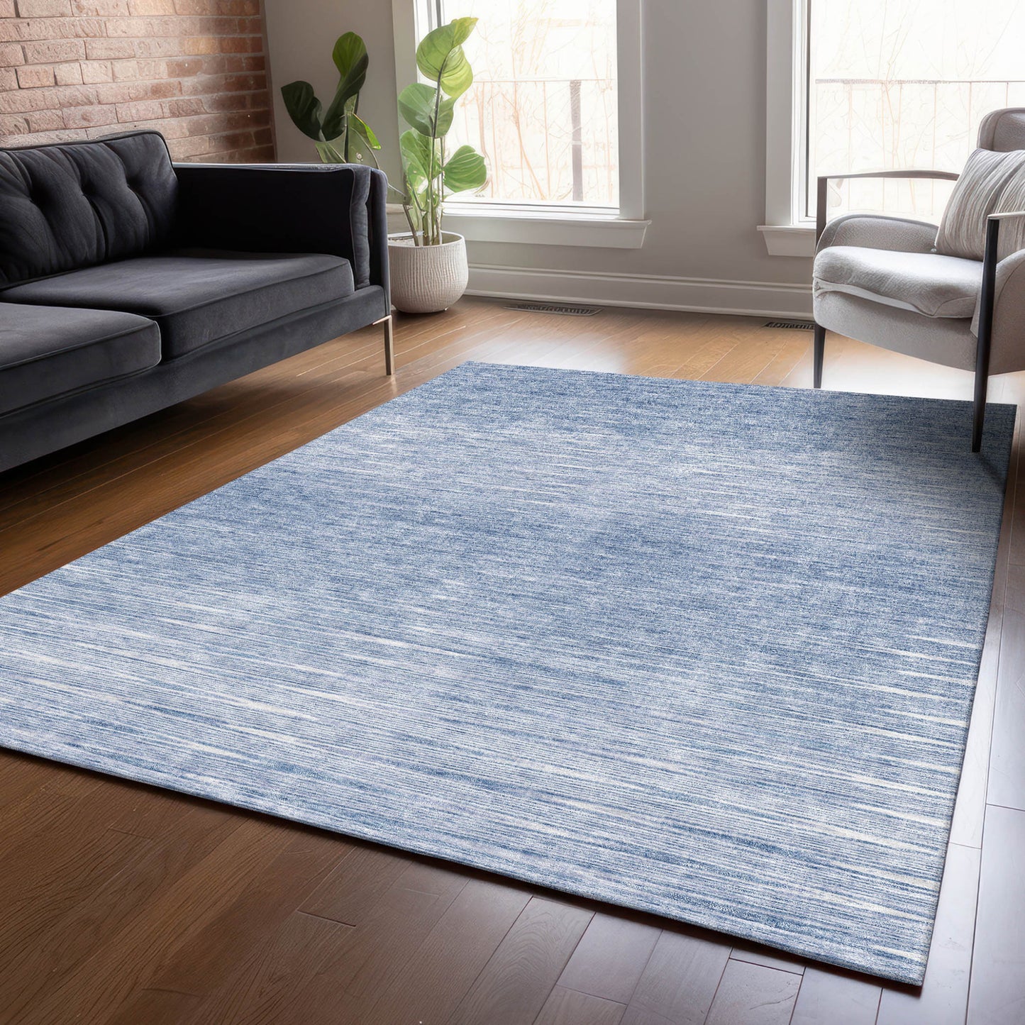 10' X 14' Denim Blue And Blue Abstract Washable Indoor Outdoor Area Rug-7