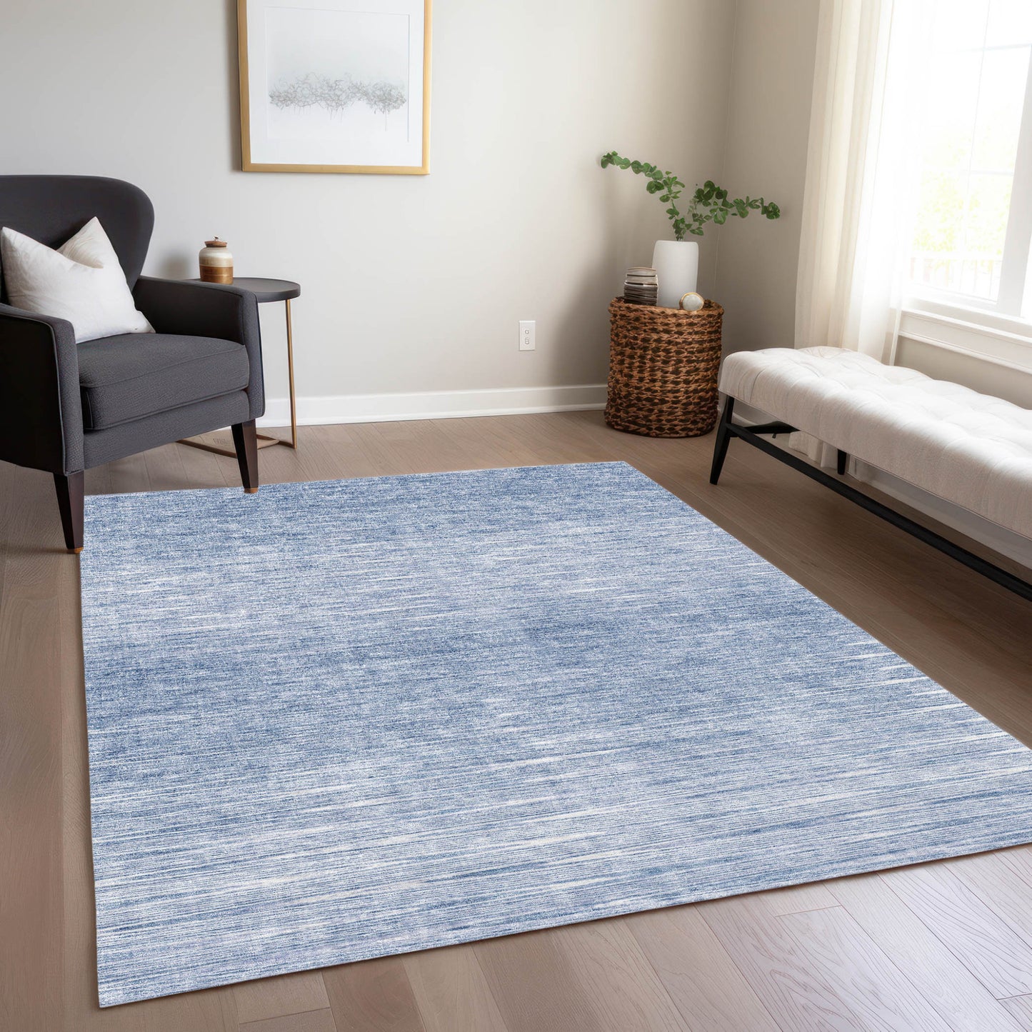 10' X 14' Denim Blue And Blue Abstract Washable Indoor Outdoor Area Rug-8