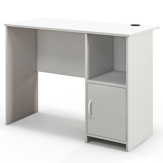 Modern Computer Desk with Cabinet-White-2