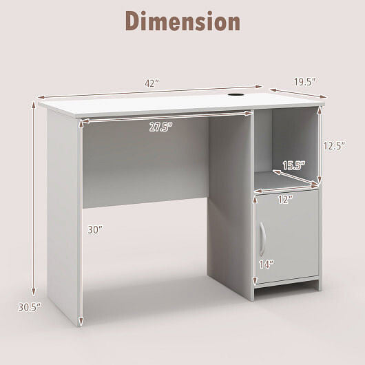 Modern Computer Desk with Cabinet-White-3