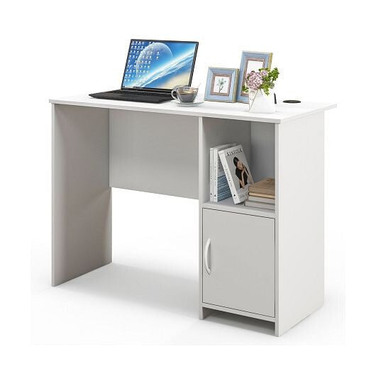 Modern Computer Desk with Cabinet-White-4