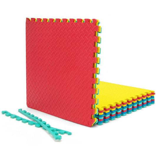 12 Pieces Puzzle Interlocking Flooring Mat with Anti-slip and Waterproof Surface-Black-1