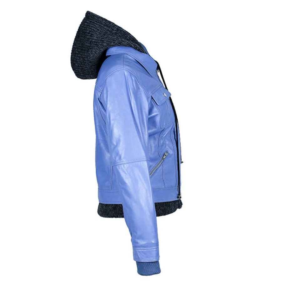 Riley Womens Wax Leather Jacket with Hoody-9