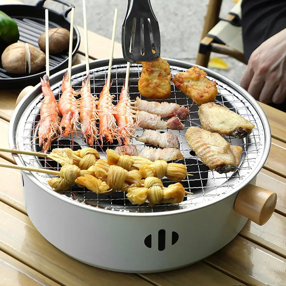 Steel Charcoal BBQ Grill Stove Round Split Non-Stick Barbecue Rack White-1