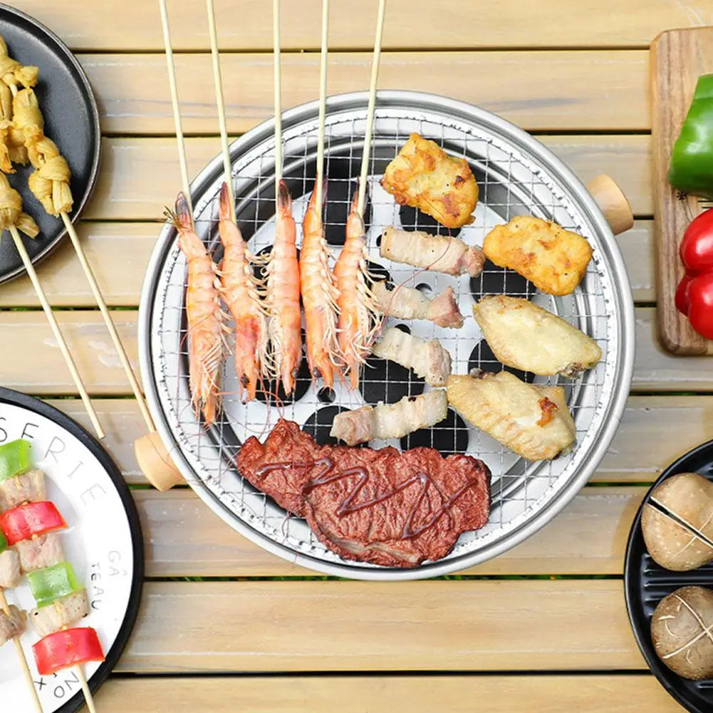 Steel Charcoal BBQ Grill Stove Round Split Non-Stick Barbecue Rack White-2