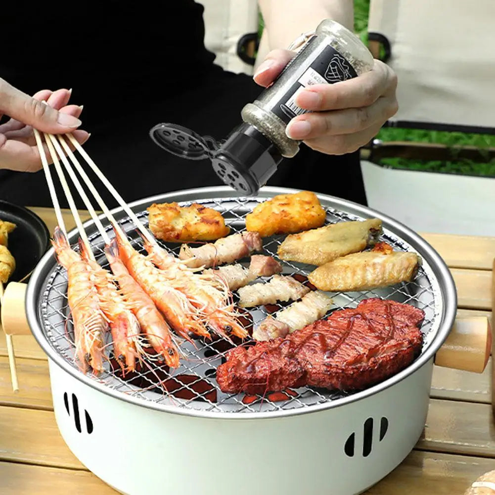 Steel Charcoal BBQ Grill Stove Round Split Non-Stick Barbecue Rack White-3