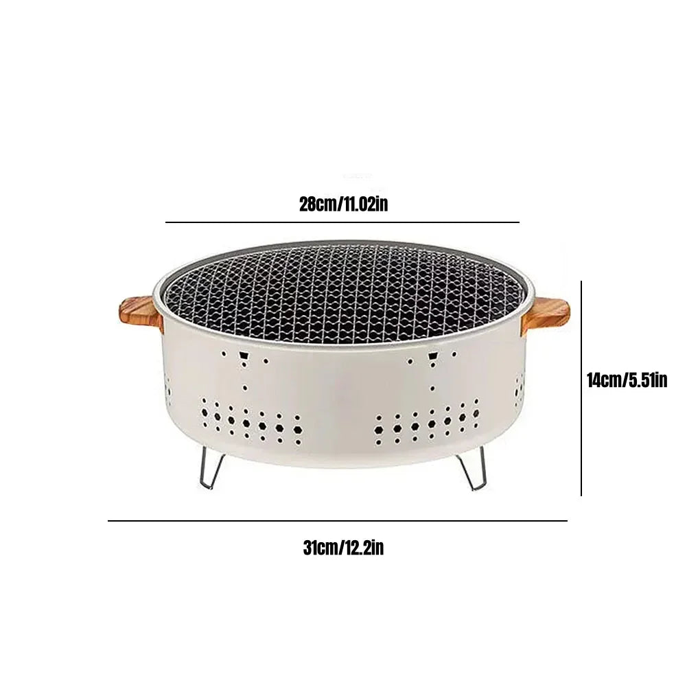 Round Charcoal BBQ Grill Stove White-1
