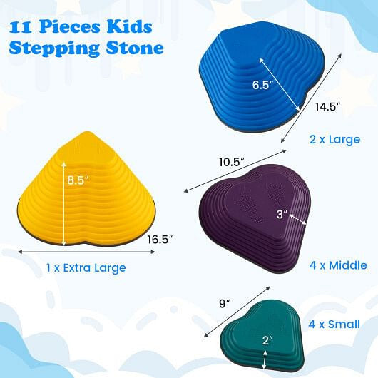 11 Pieces Kids Stepping Stones Stackable Balance Blocks Indoor Outdoor-Multicolor-1