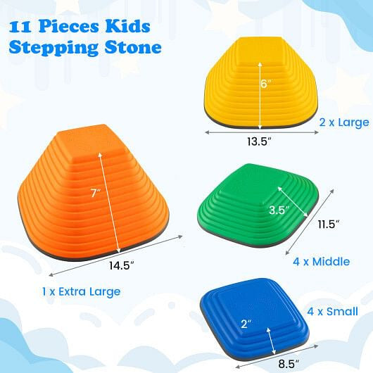 11 Pieces Kids Stepping Stone Square Stackable Indoor Outdoor-Multicolor-1