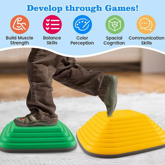 11 Pieces Kids Stepping Stone Square Stackable Indoor Outdoor-Multicolor-2
