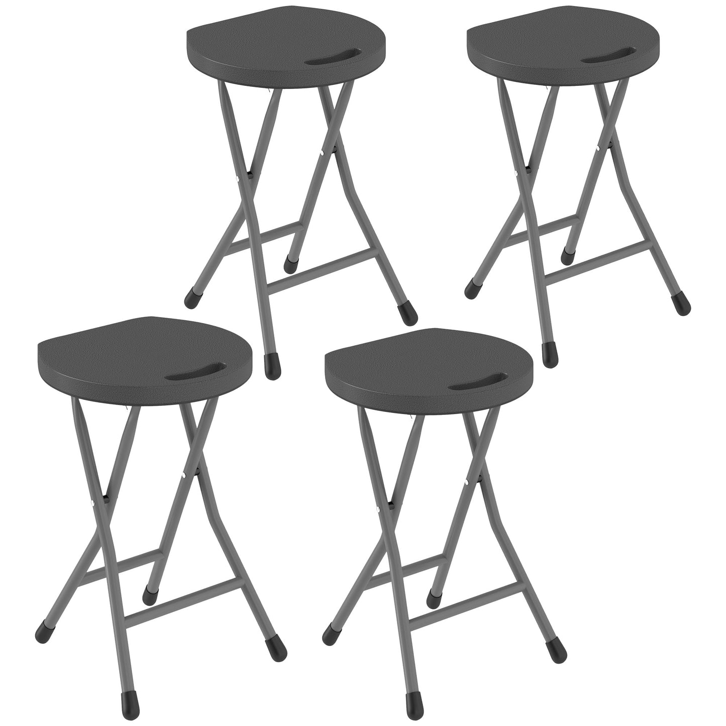 Set of Four Folding Carry Stools with Powder-Coated Steel Legs - Charcoal Grey-0