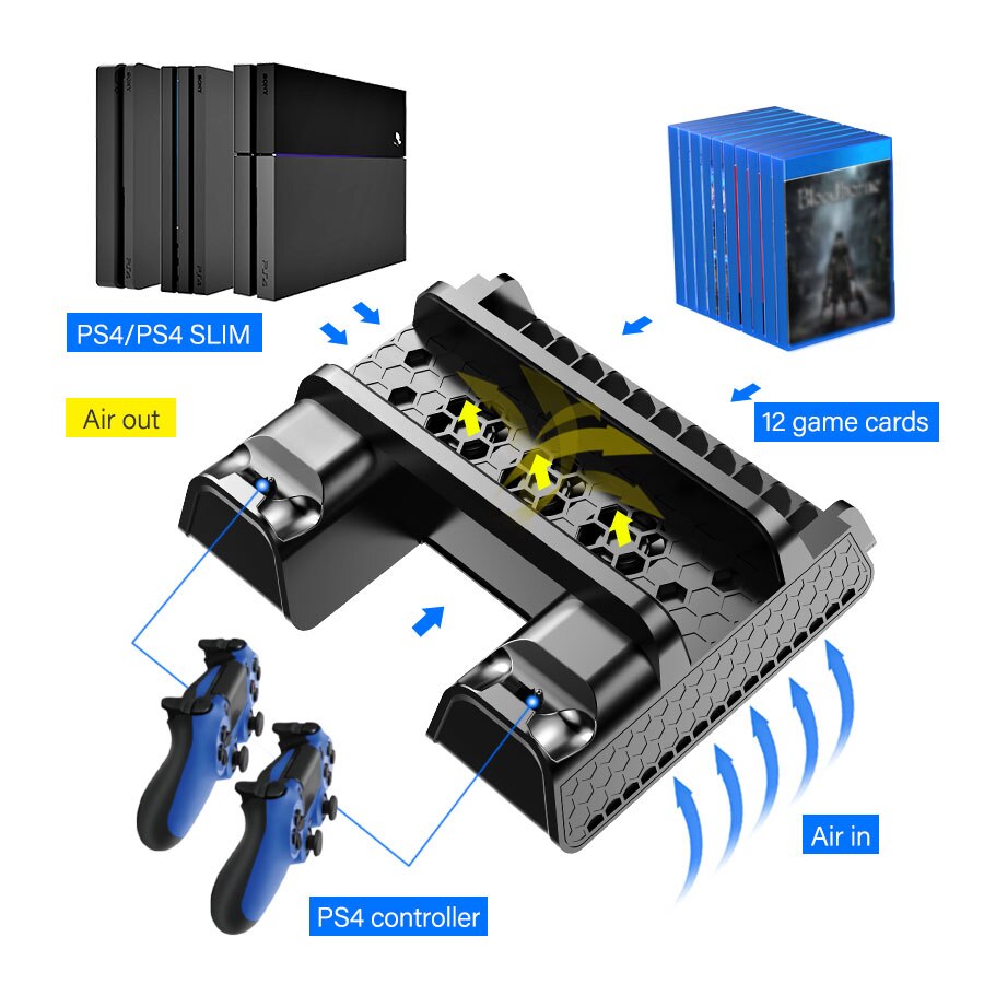 PS4/PS4 Slim/PS4 Pro Vertical Cooling Stand Dual Controller Station Charger Game Storage Cooling Fan For SONY Playstation 4-3