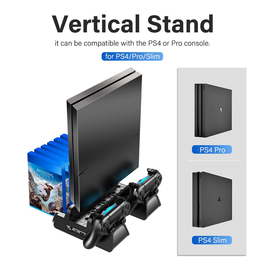 PS4/PS4 Slim/PS4 Pro Vertical Cooling Stand Dual Controller Station Charger Game Storage Cooling Fan For SONY Playstation 4-2