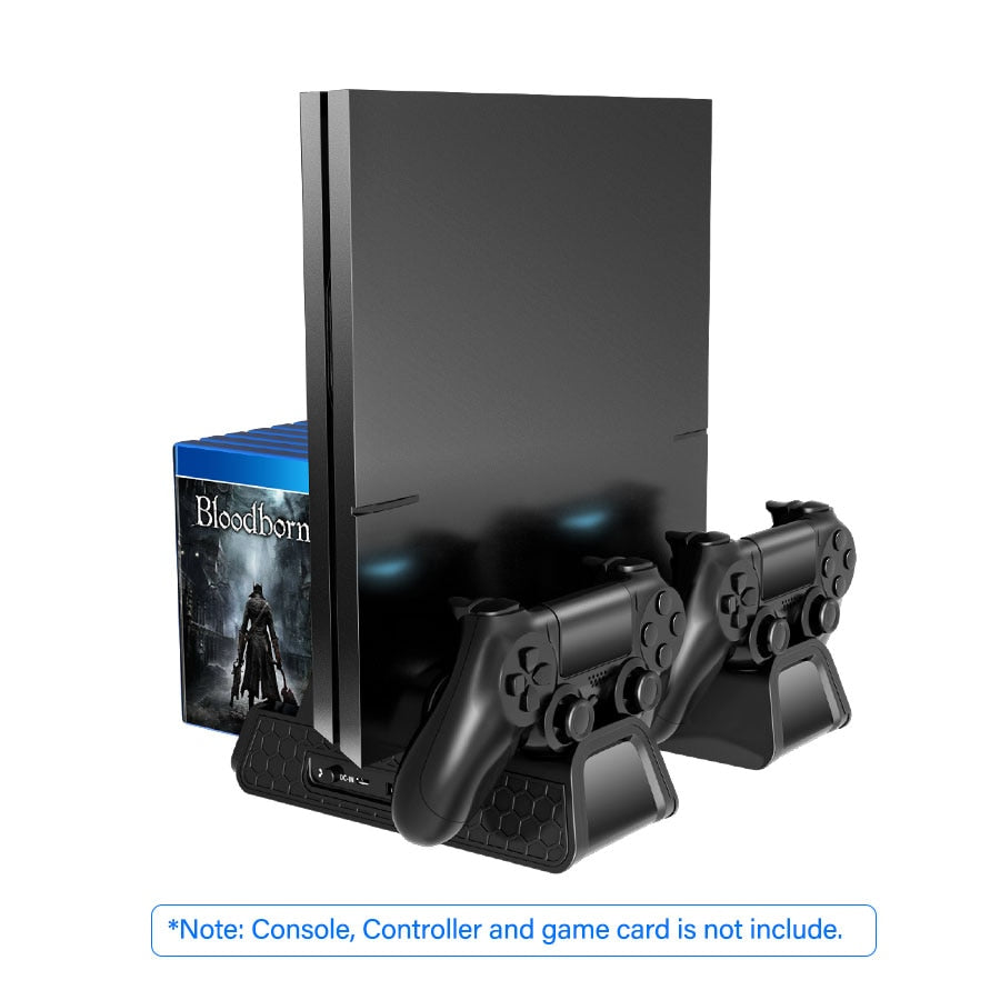 PS4/PS4 Slim/PS4 Pro Vertical Cooling Stand Dual Controller Station Charger Game Storage Cooling Fan For SONY Playstation 4-4