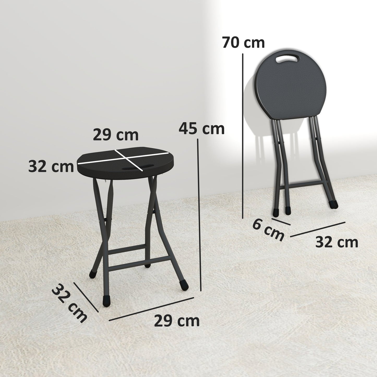 Set of Four Folding Carry Stools with Powder-Coated Steel Legs - Charcoal Grey-2