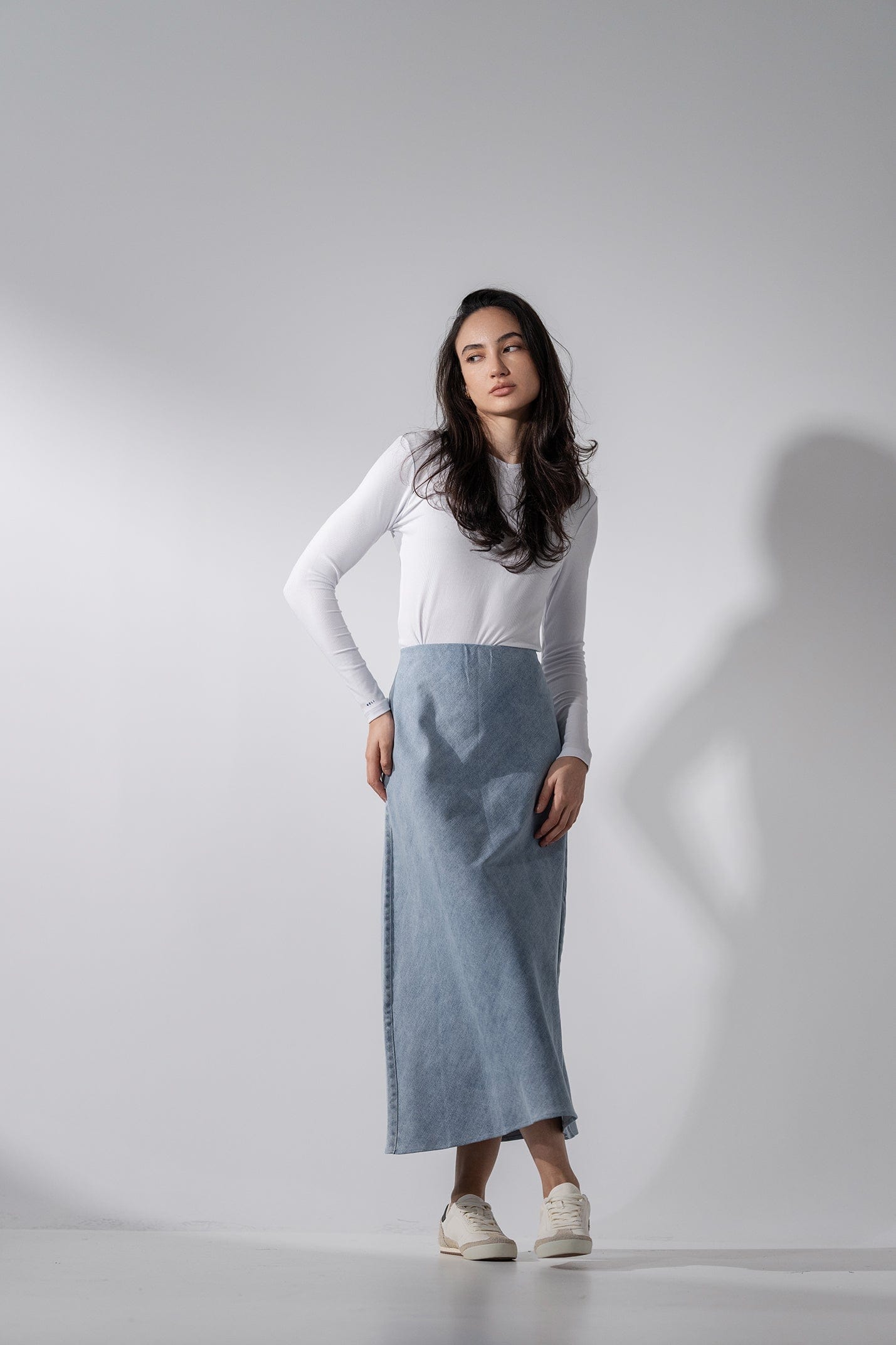 Classic Denim Skirt 37"-Light Blue-3