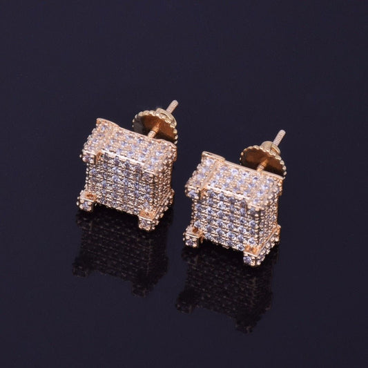 10x10mm Mens Zircon Earring Hip hop style Copper Material Iced Bling CZ Square Stud Earrings Screw-back Fashion Jewelry-0