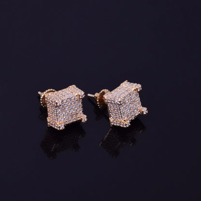 10x10mm Mens Zircon Earring Hip hop style Copper Material Iced Bling CZ Square Stud Earrings Screw-back Fashion Jewelry-3