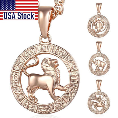 12 Zodiac Sign Constellations Pendant Necklace For Women Men 585 Rose Gold Necklace Fashion Birthday Gifts Drop Shipping-0