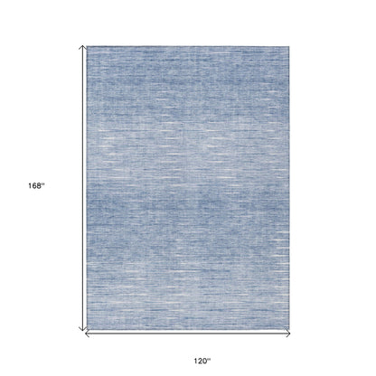 10' X 14' Denim Blue And Blue Abstract Washable Indoor Outdoor Area Rug-2
