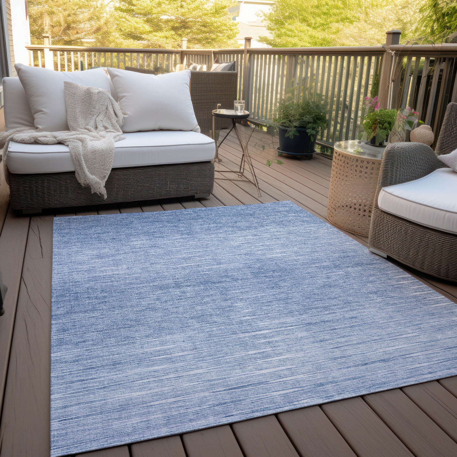 10' X 14' Denim Blue And Blue Abstract Washable Indoor Outdoor Area Rug-6
