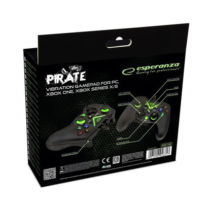 Gaming Control Esperanza Pirate EGG114K USB 2.0 Black Green Microsoft Xbox One PC Xbox Series X Xbox Series S-1