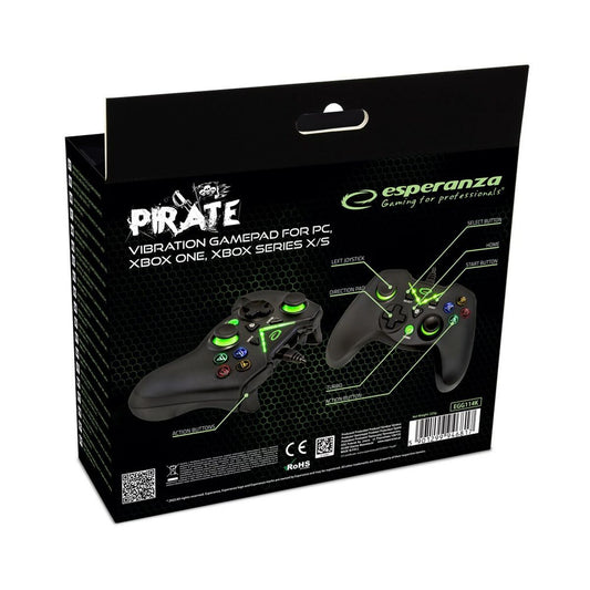 Gaming Control Esperanza Pirate EGG114K USB 2.0 Black Green Microsoft Xbox One PC Xbox Series X Xbox Series S-1