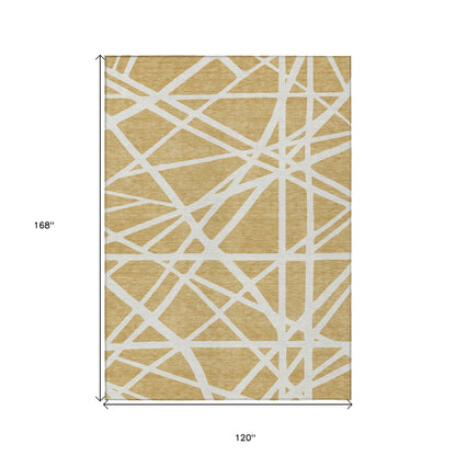 10' X 14' Gold And Ivory Geometric Washable Indoor Outdoor Area Rug-2