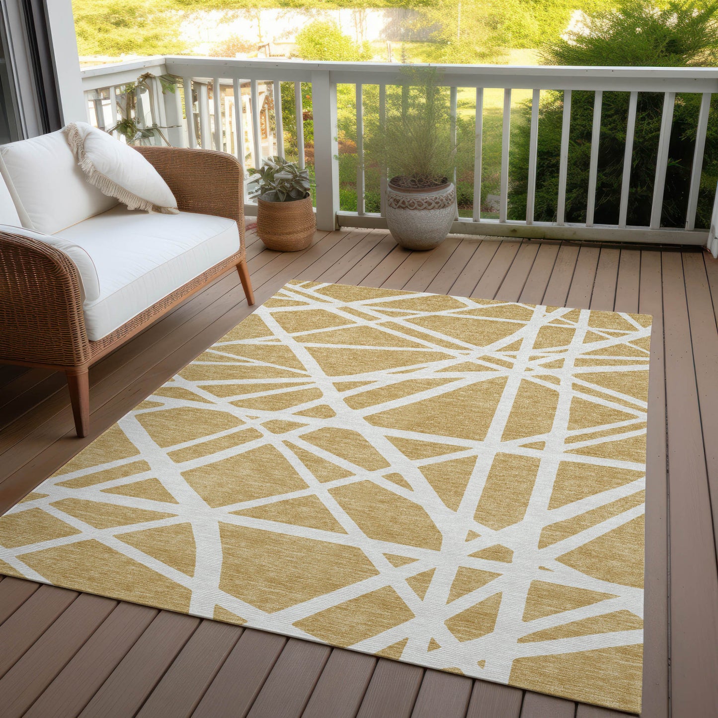 10' X 14' Gold And Ivory Geometric Washable Indoor Outdoor Area Rug-7