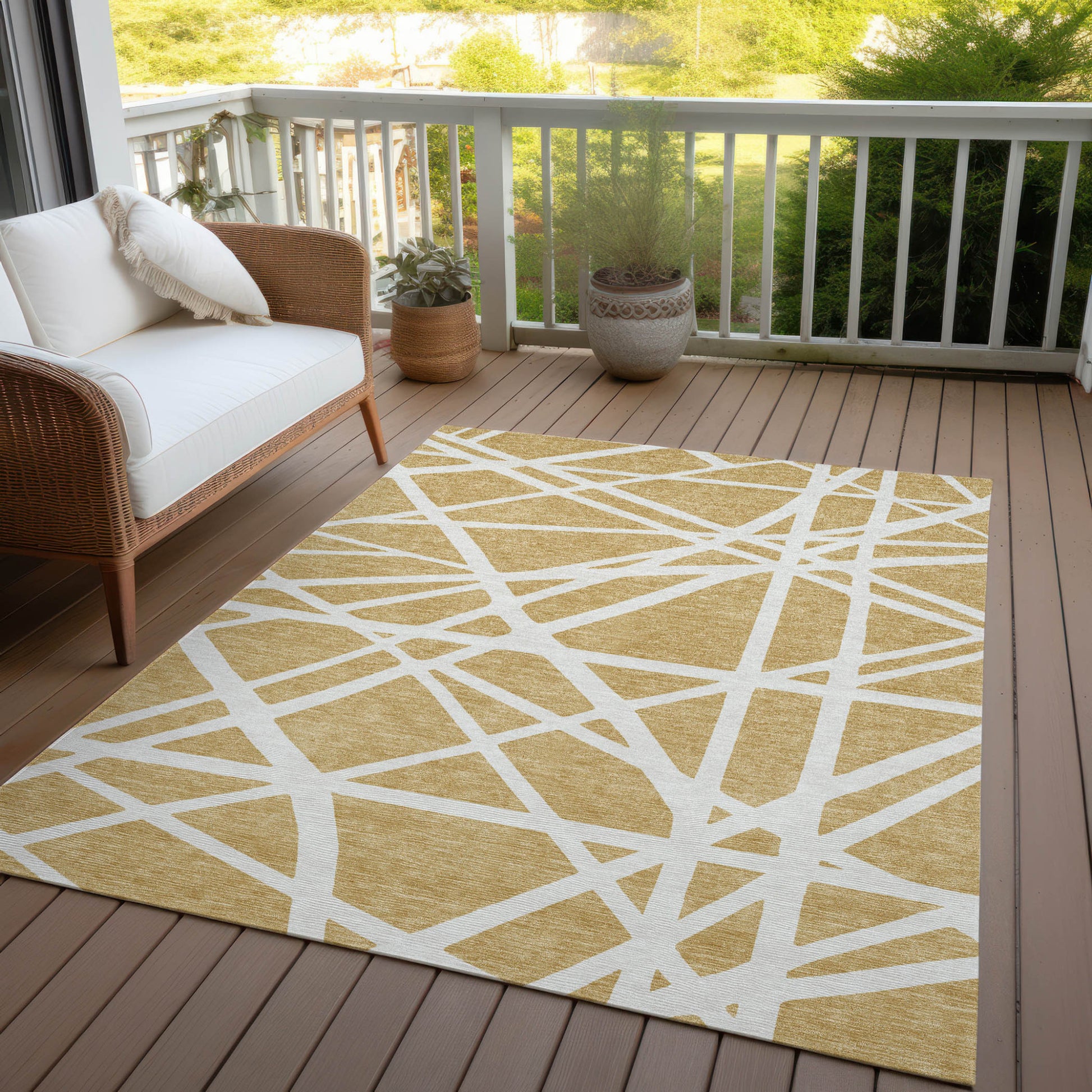 10' X 14' Gold And Ivory Geometric Washable Indoor Outdoor Area Rug-7