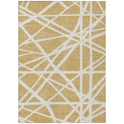10' X 14' Gold And Ivory Geometric Washable Indoor Outdoor Area Rug-1