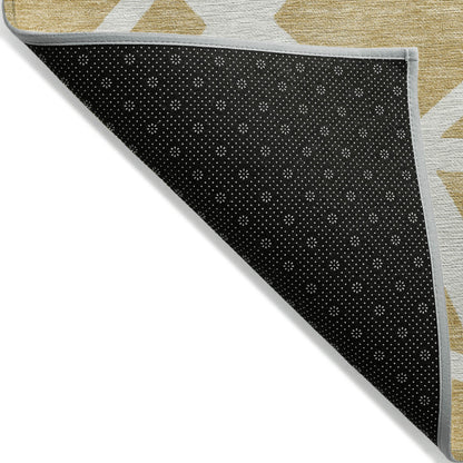 10' X 14' Gold And Ivory Geometric Washable Indoor Outdoor Area Rug-3