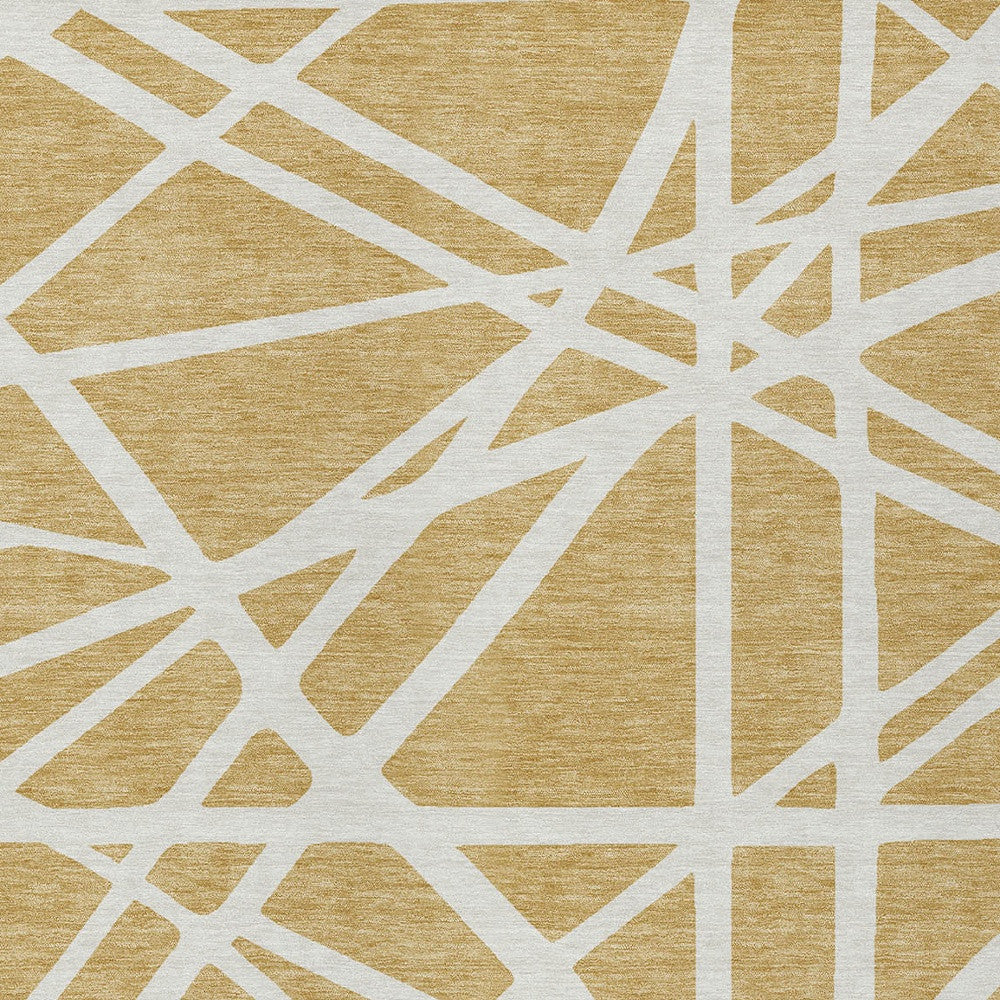 10' X 14' Gold And Ivory Geometric Washable Indoor Outdoor Area Rug-5