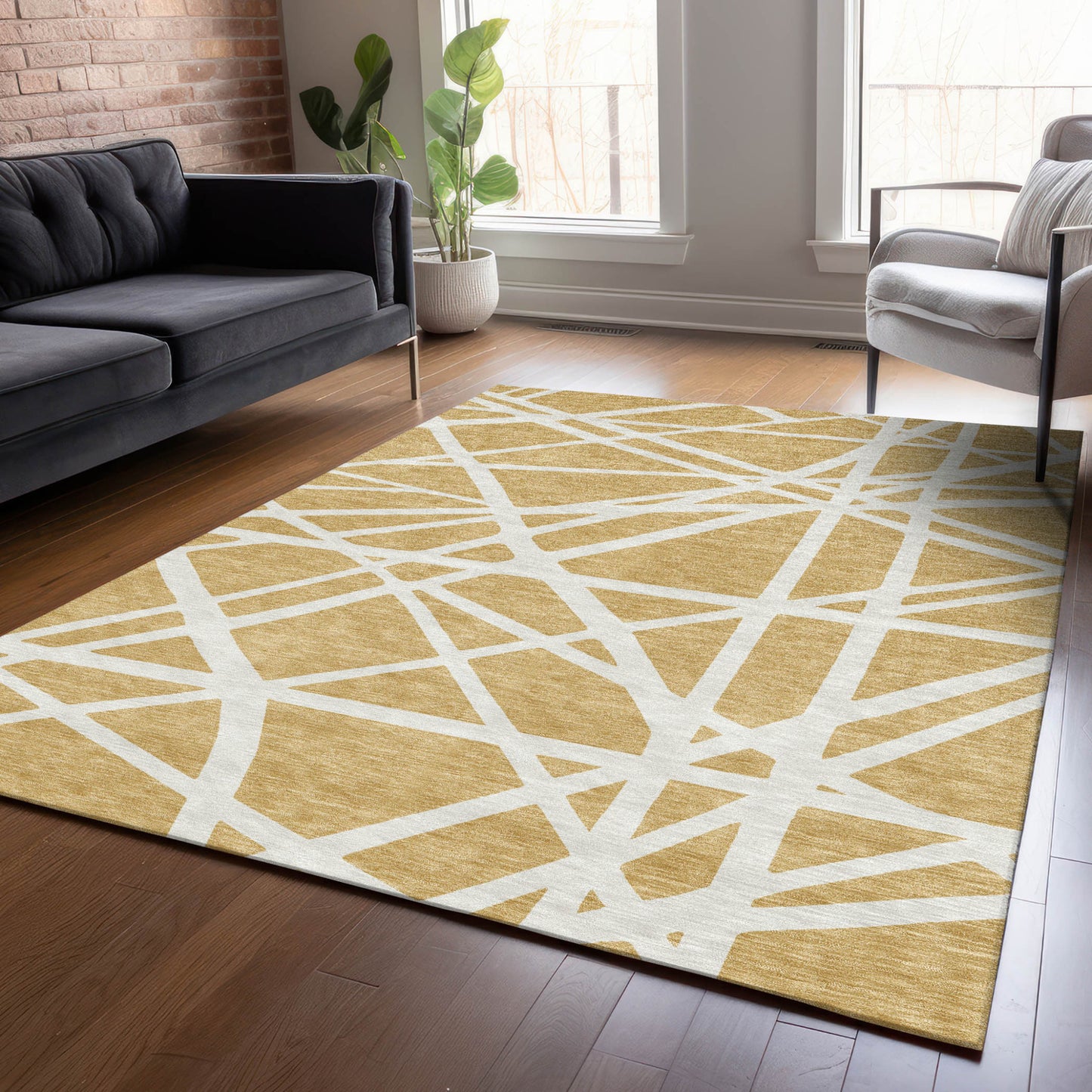 10' X 14' Gold And Ivory Geometric Washable Indoor Outdoor Area Rug-8