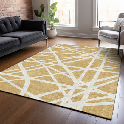 10' X 14' Gold And Ivory Geometric Washable Indoor Outdoor Area Rug-8