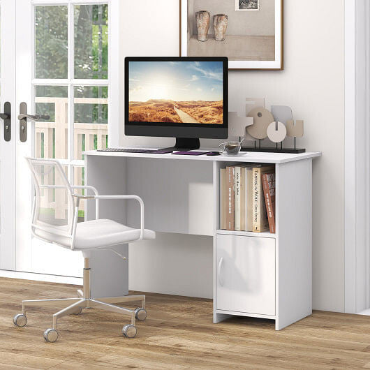 Modern Computer Desk with Cabinet-White-1