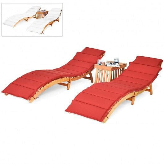 3 Pieces Folding Patio Eucalyptus Wood Lounge Chair Set with Foldable Side Table-0