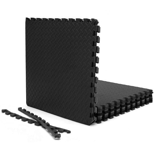 12 Pieces Puzzle Interlocking Flooring Mat with Anti-slip and Waterproof Surface-Black-0