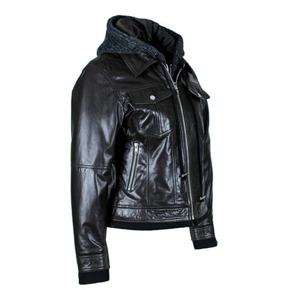 Riley Womens Wax Leather Jacket with Hoody-7