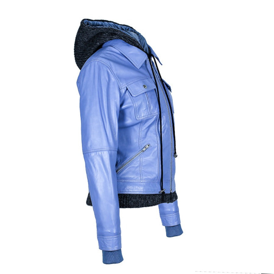 Riley Womens Wax Leather Jacket with Hoody-8